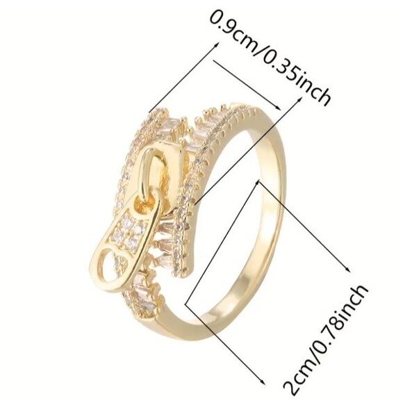 Unique Gold Zipper Ring Multicolored Baguette Stones Size 8 - Picture 4 of 4